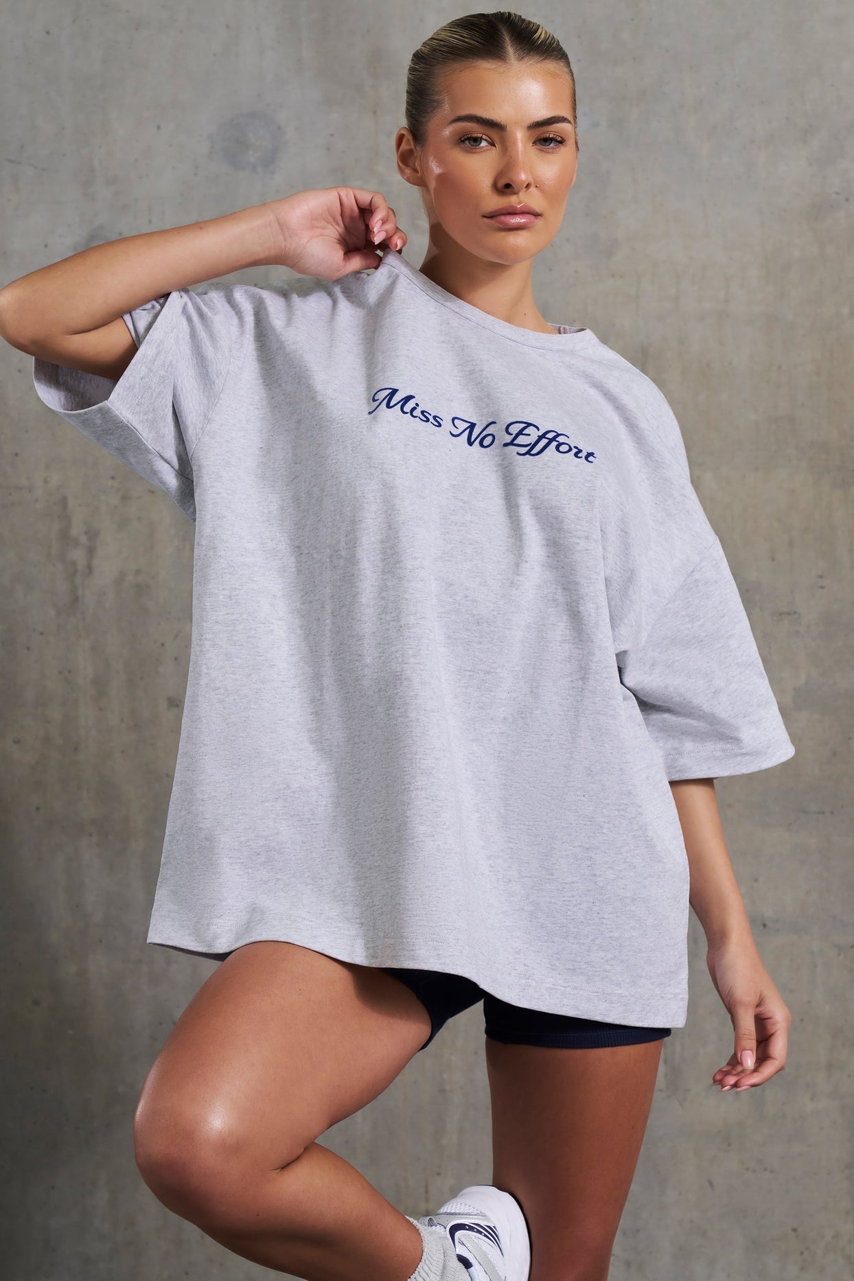 Oversized Slogan T-Shirt in Heather Grey
