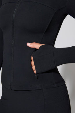 Jaqueta de manga comprida com zíper em preto