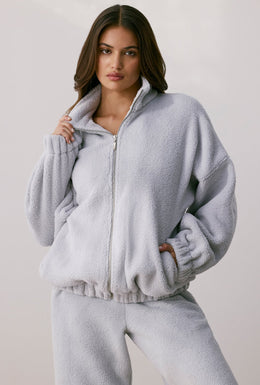Jaqueta de lã grande com zíper em neblina