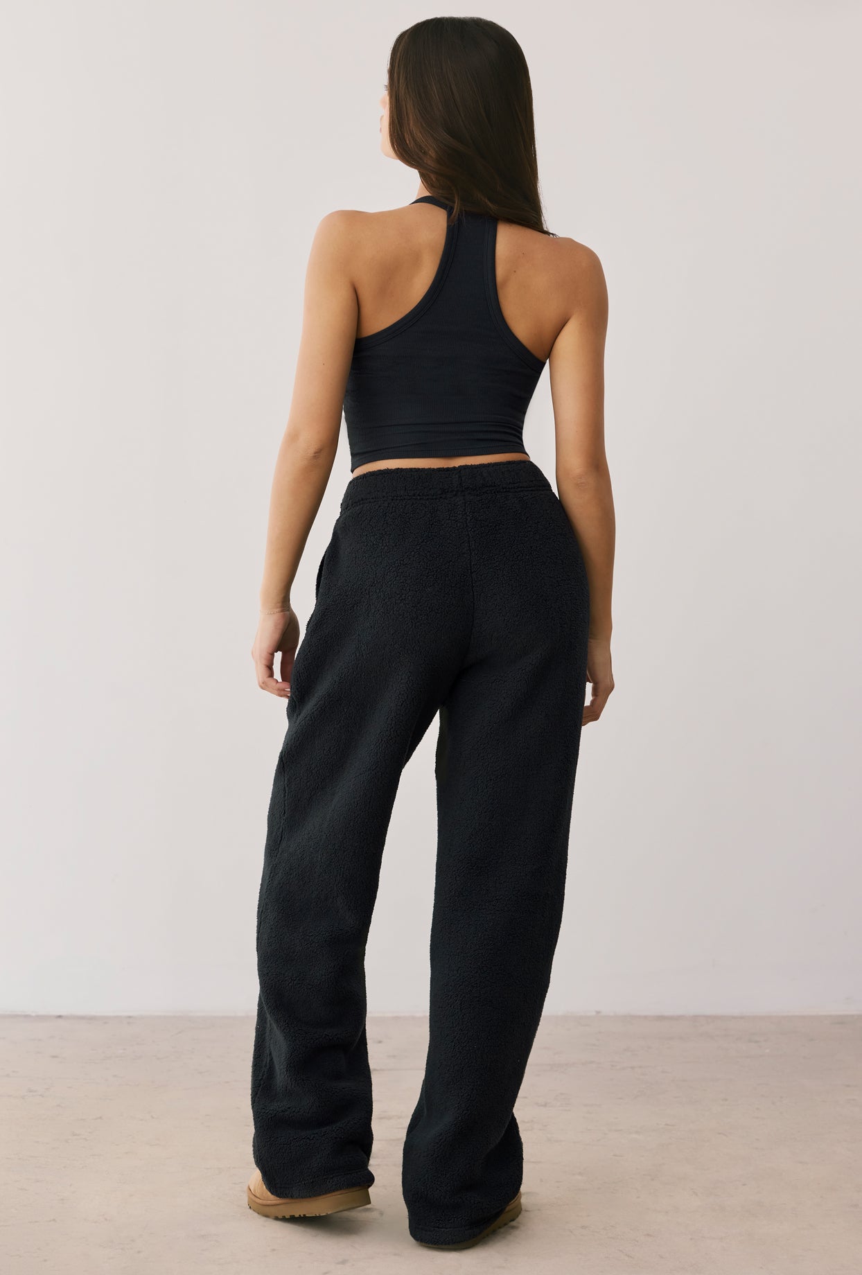 Fleece Wide Leg Joggers in Onyx