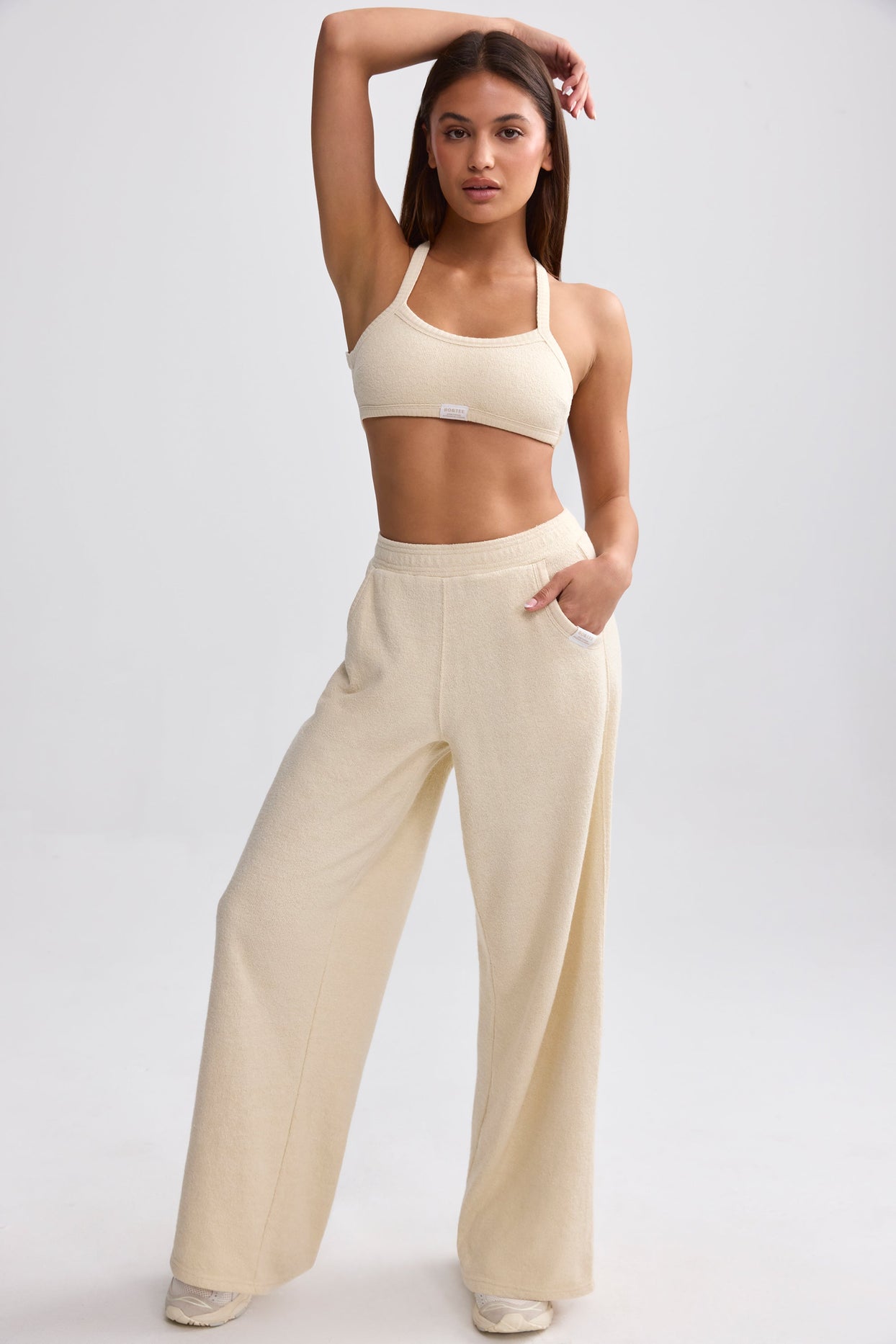 Terry Towelling Wide-Leg Joggers in Cream