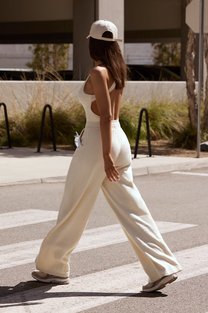 Tall Terry Towelling Wide-Leg Joggers in Cream