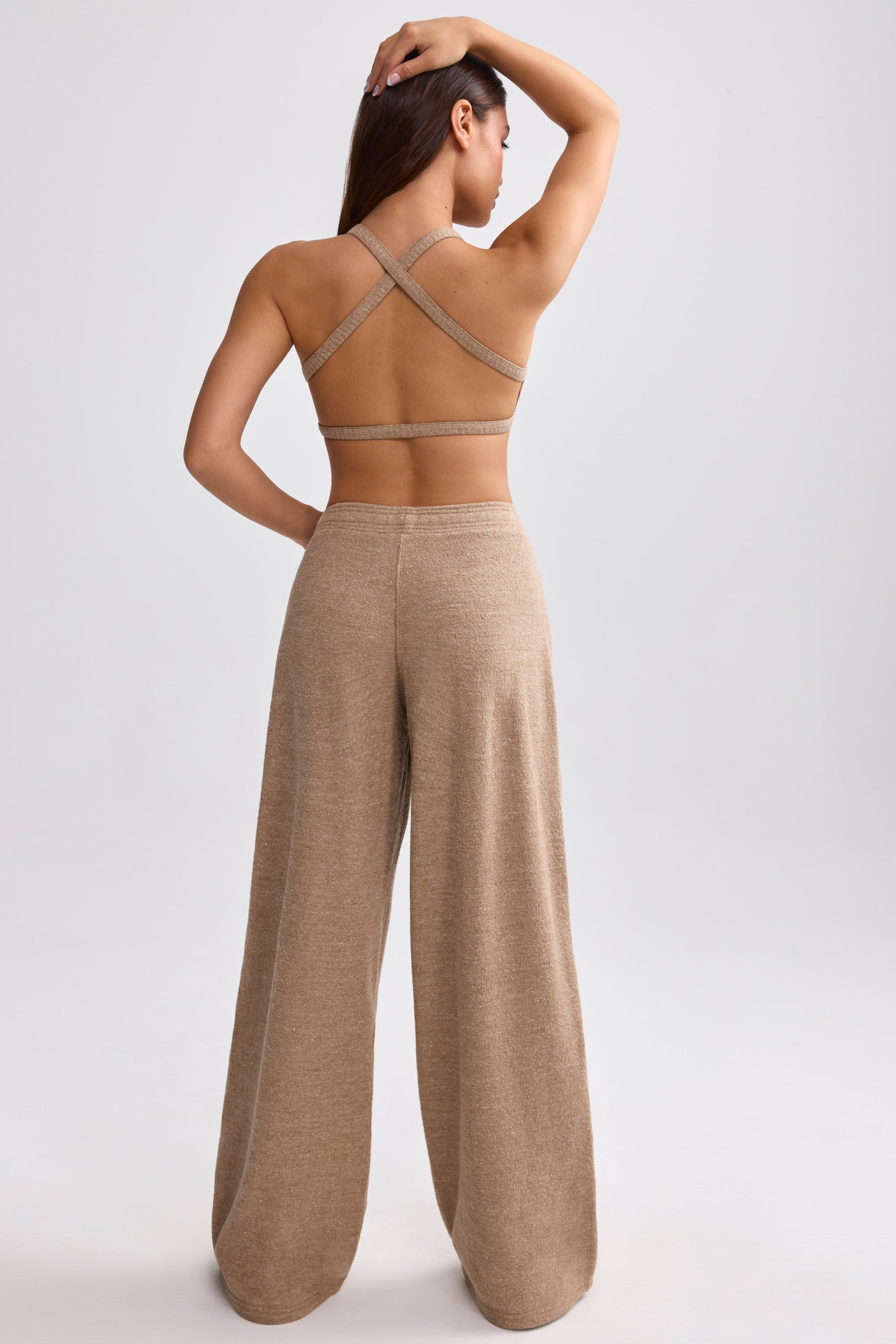 Terry Towelling Wide-Leg Joggers in Mocha Brown