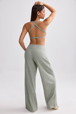 Terry Towelling Wide-Leg Joggers in Sage Grey