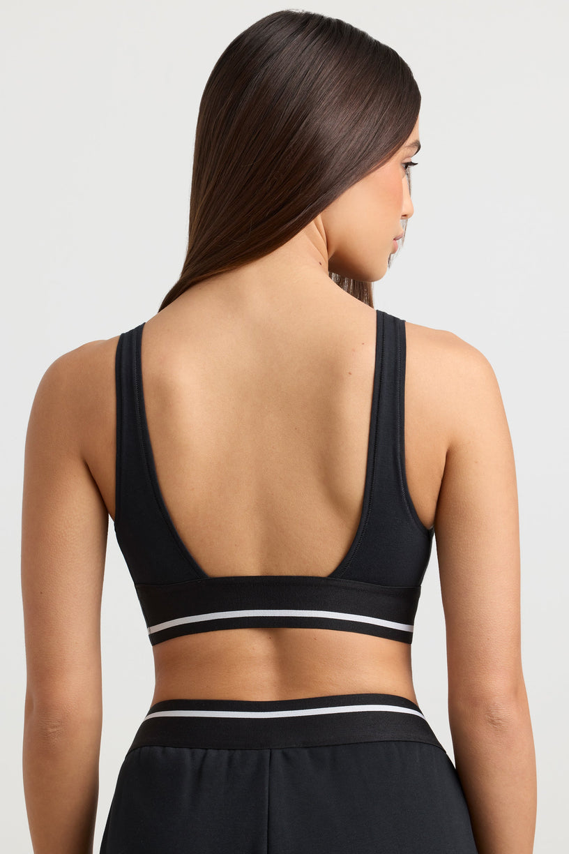 Stretch Cotton Jersey Plunge-Neck Crop Top in Black - 2