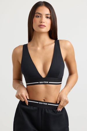 Stretch Cotton Jersey Plunge-Neck Crop Top in Black