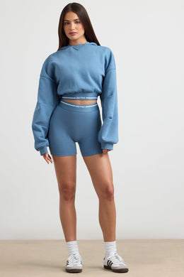 Mini Shorts de cintura alta en azul acero