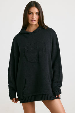 Oversized Chunky Knit Hoodie in Black