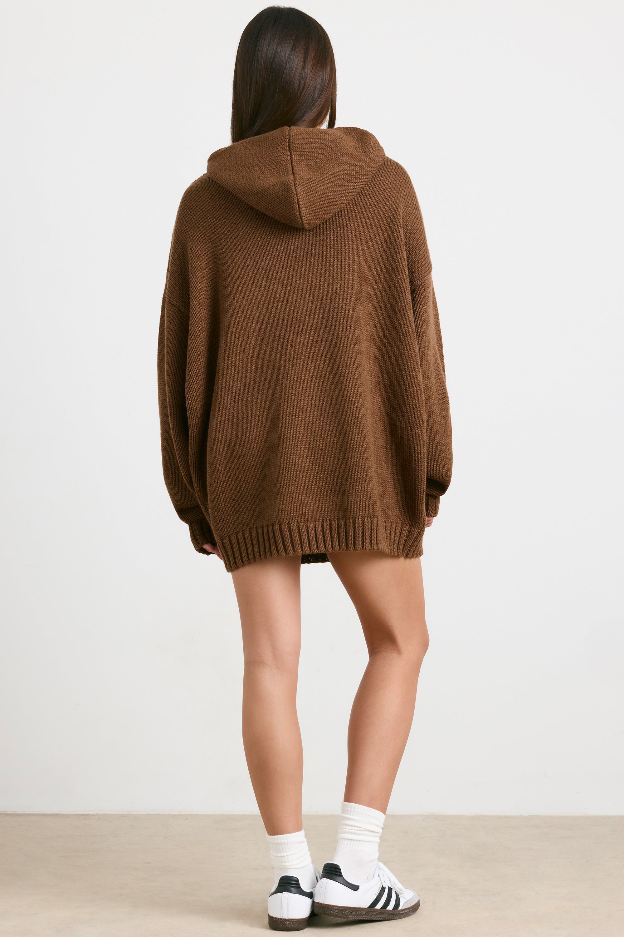 Boyfriend Oversized Chunky Knit Hoodie In Espresso | Oh Polly