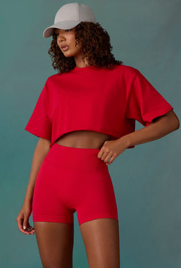 Camiseta Oversized Cropped de Algodão em Vermelho Tango