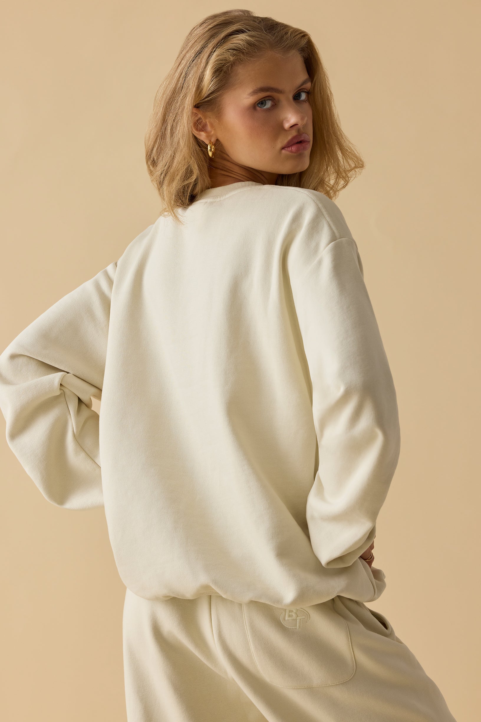 Oversized Crew Neck Sweatshirt in Bone - 2