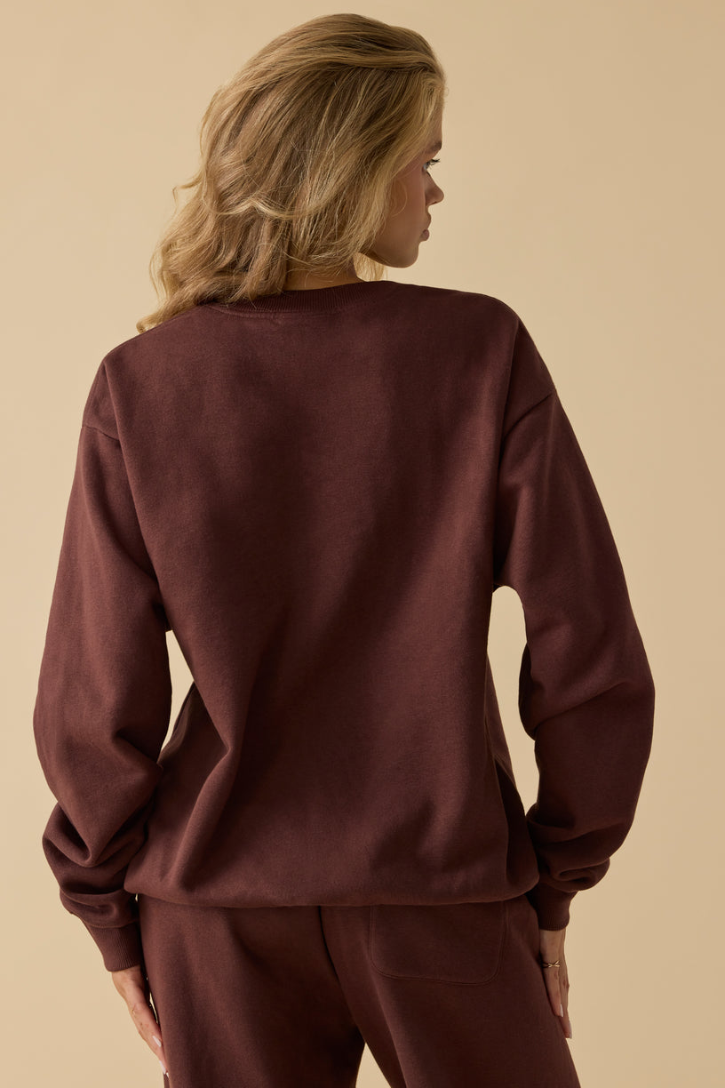 Oversized Crew Neck Sweatshirt in Mahogany - 2