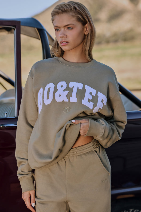 Oversized Crew Neck Sweatshirt in Soft Olive - 1