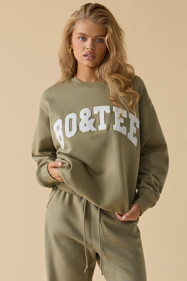 Oversized Crew Neck Sweatshirt in Soft Olive - 2