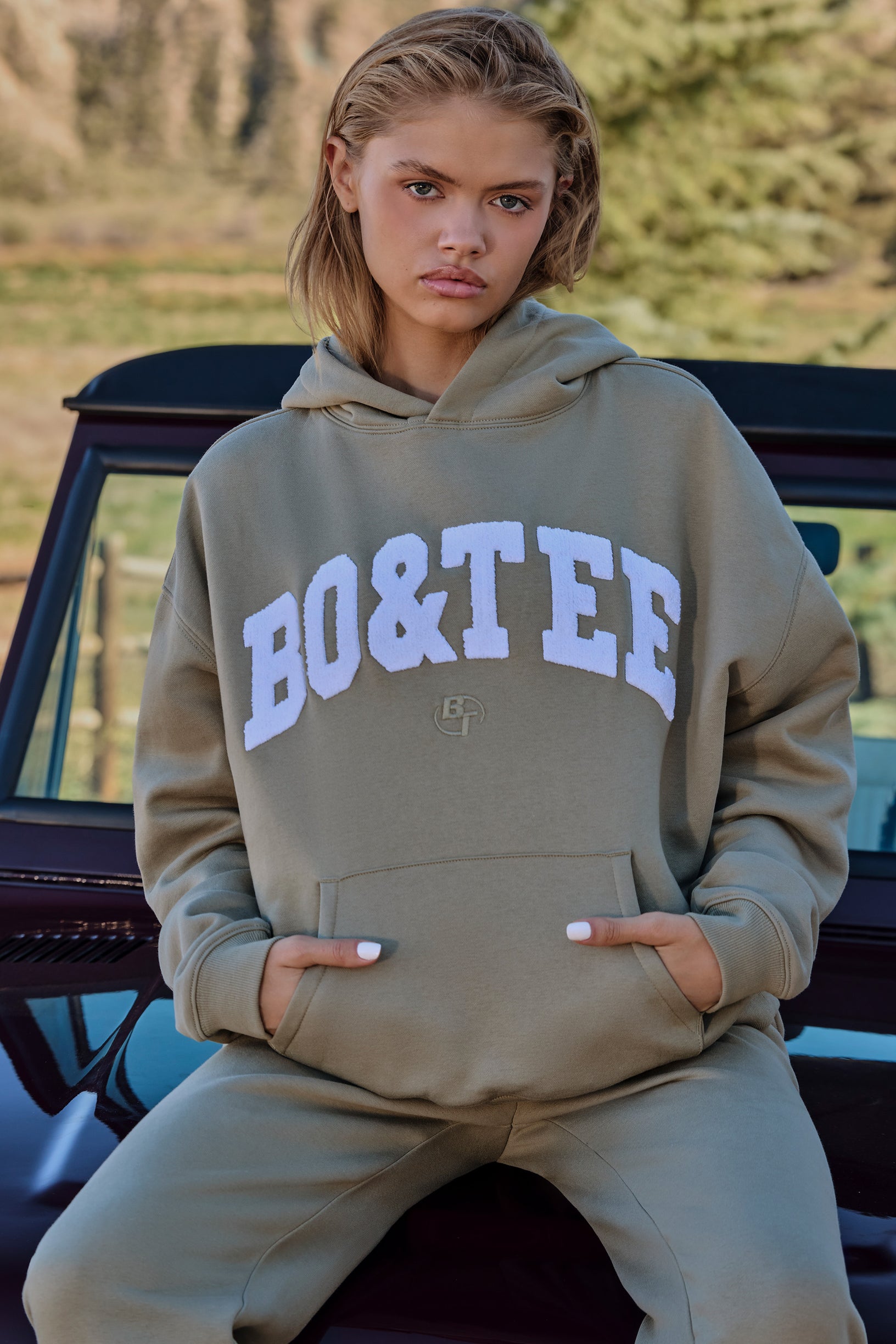 Oversized Hooded Sweatshirt in Soft Olive - 1