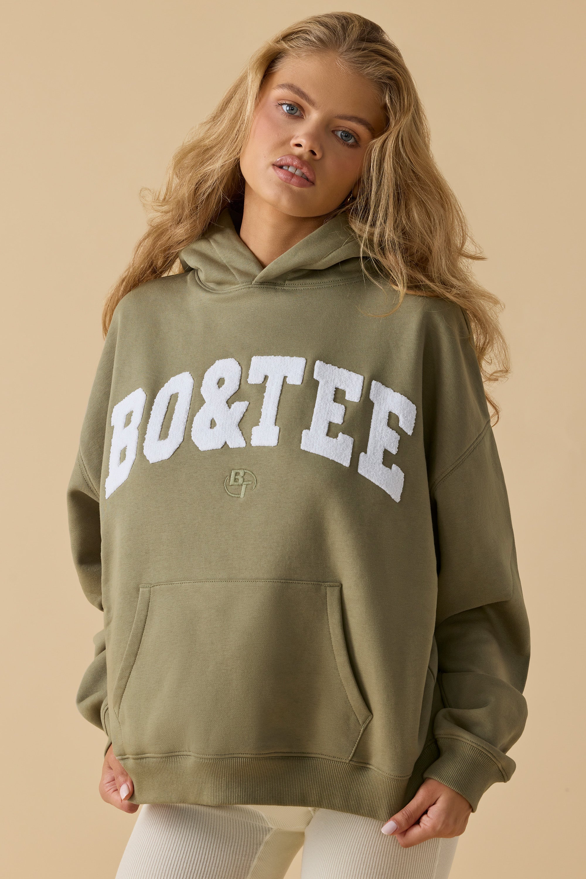 Oversized Hooded Sweatshirt in Soft Olive