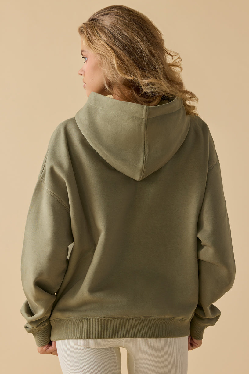 Oversized Hooded Sweatshirt in Soft Olive - 2