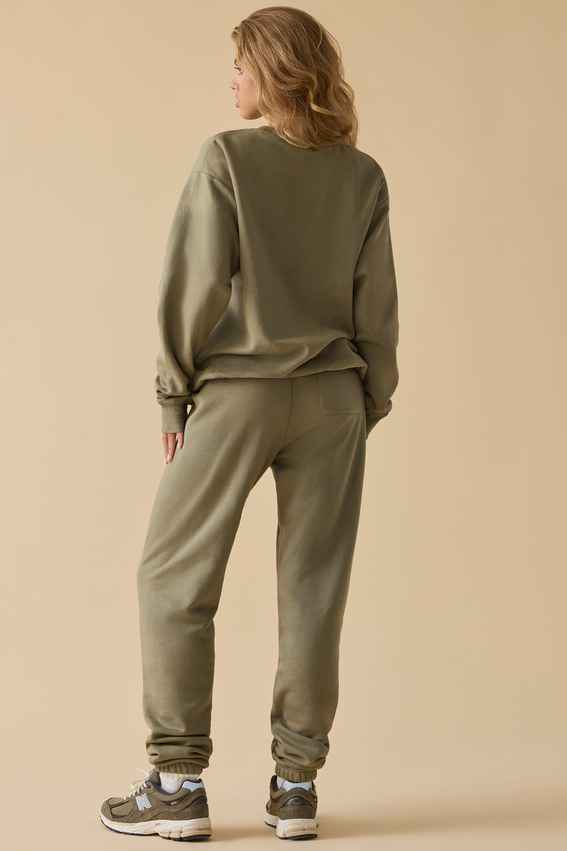 Cotton Fleece Mid-Rise Joggers in Khaki Green - 2