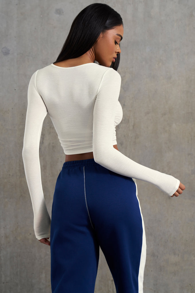 Soft Rib Long Sleeve Top in White