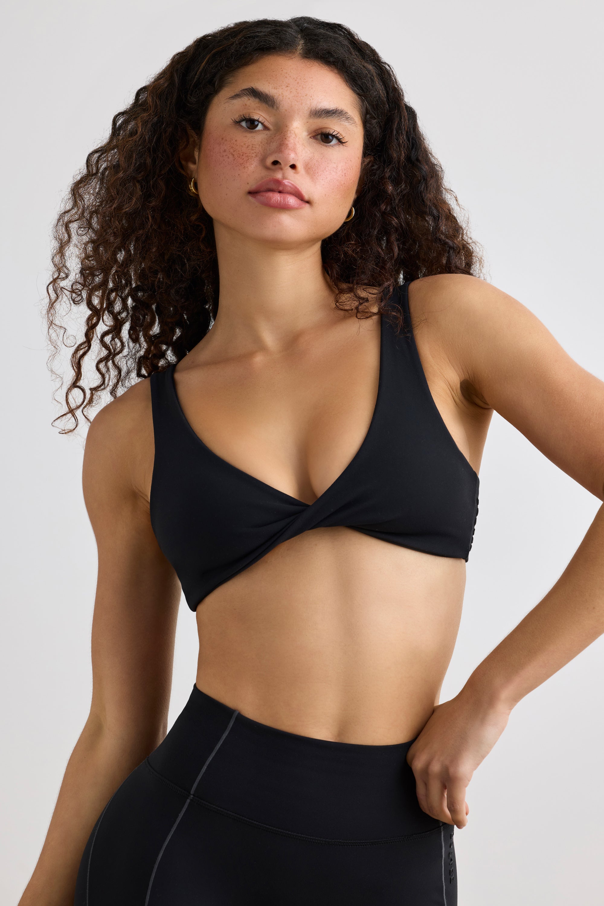 Soft Active V-Neck Sports Bra in Black