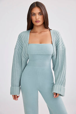 Oversized Chunky Knit Shrug in Dusty Teal