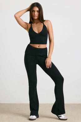 Chunky Knit Kick Flare Trousers in Black