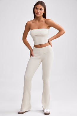 Fold Over Kick Flare Chunky Knit Trousers in Cream