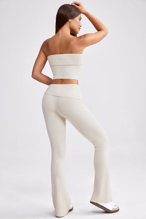 Fold Over Kick Flare Chunky Knit Trousers in Cream | Bo+Tee Oh Polly US Fold Over Kick Flare Chunky Knit Trousers in Cream | Bo+Tee Oh Polly US