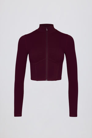 Soft Active Zip-Up Cropped Jacket in Burgundy
