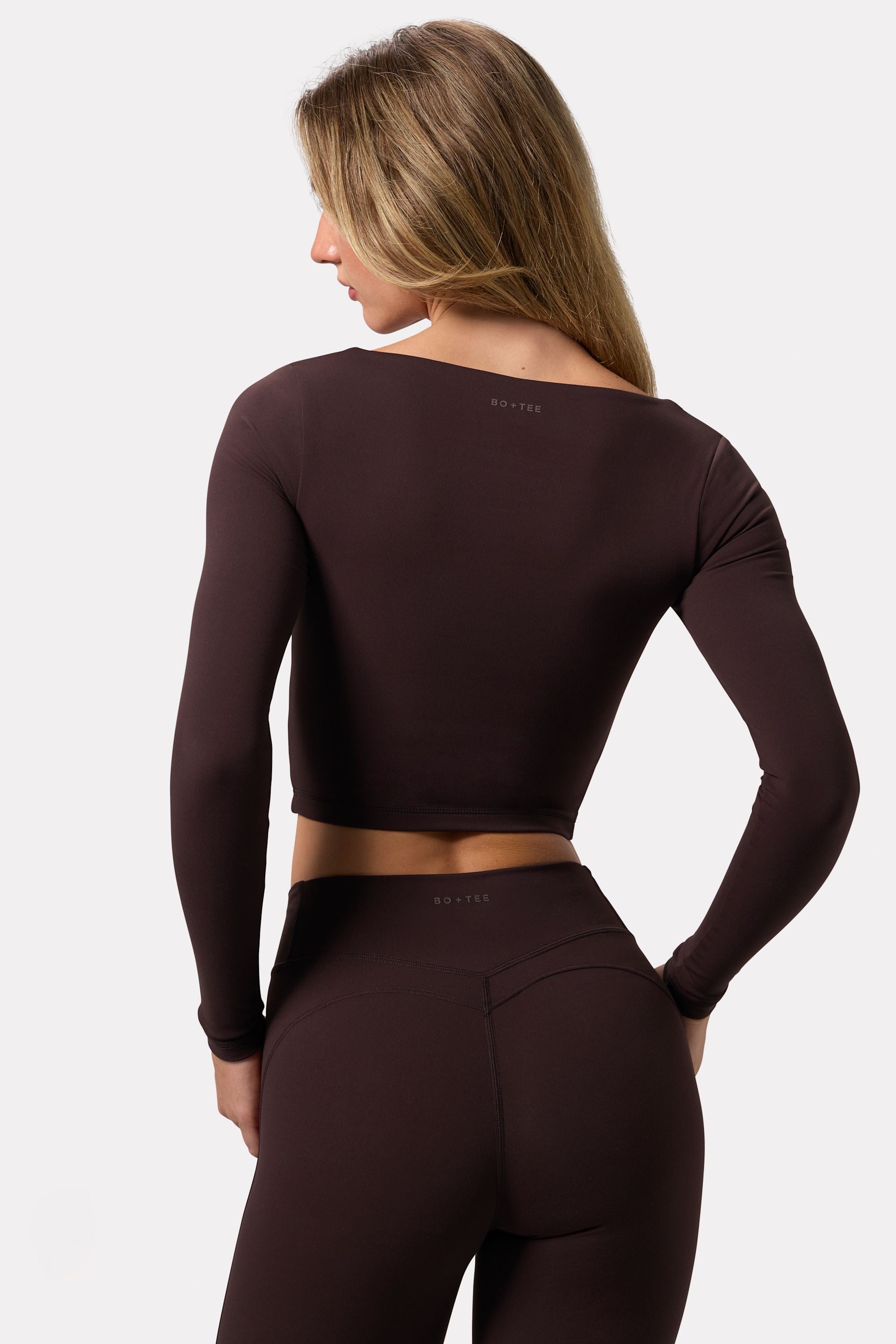 Soft Active Twist-Front Crop Top in Espresso