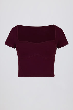 Soft Active Sweetheart-Neck Crop Top in Burgundy