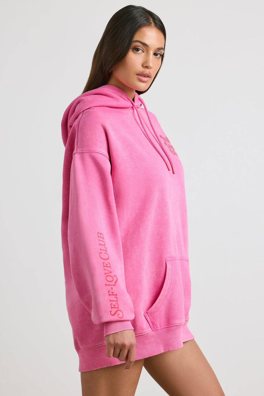 Oversized Graphic Hoodie with Pouch Pocket - Pink main image 0