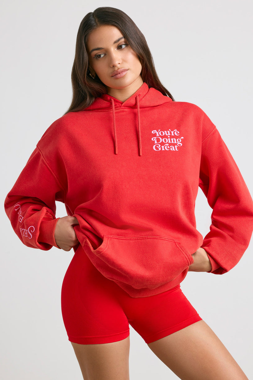 Soft Cotton Jersey Oversized Hoodie in Red - 2