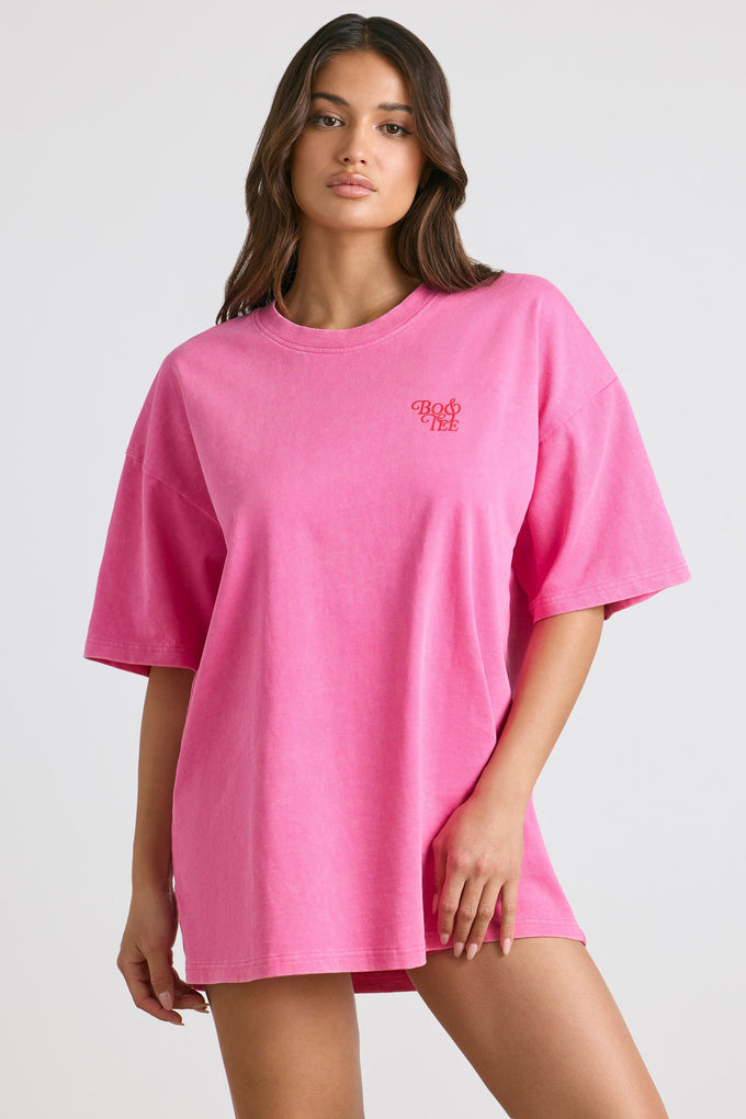 Camiseta de manga curta oversized em rosa choque