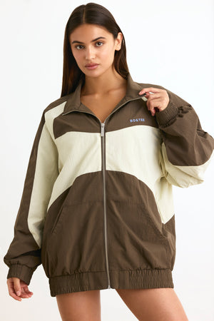 Water-Repellent Colourblock Track Jacket in Espresso