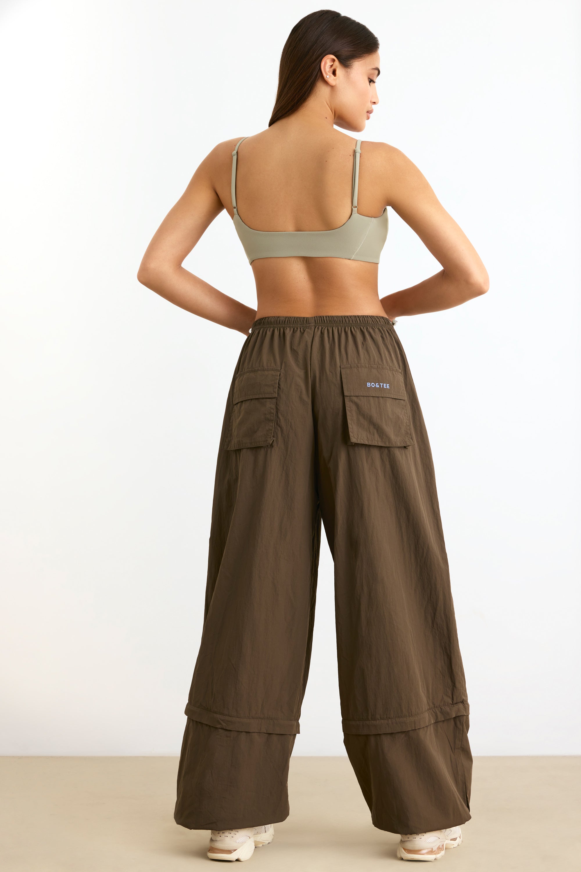 Convertible Wide Leg Track Pants in Espresso