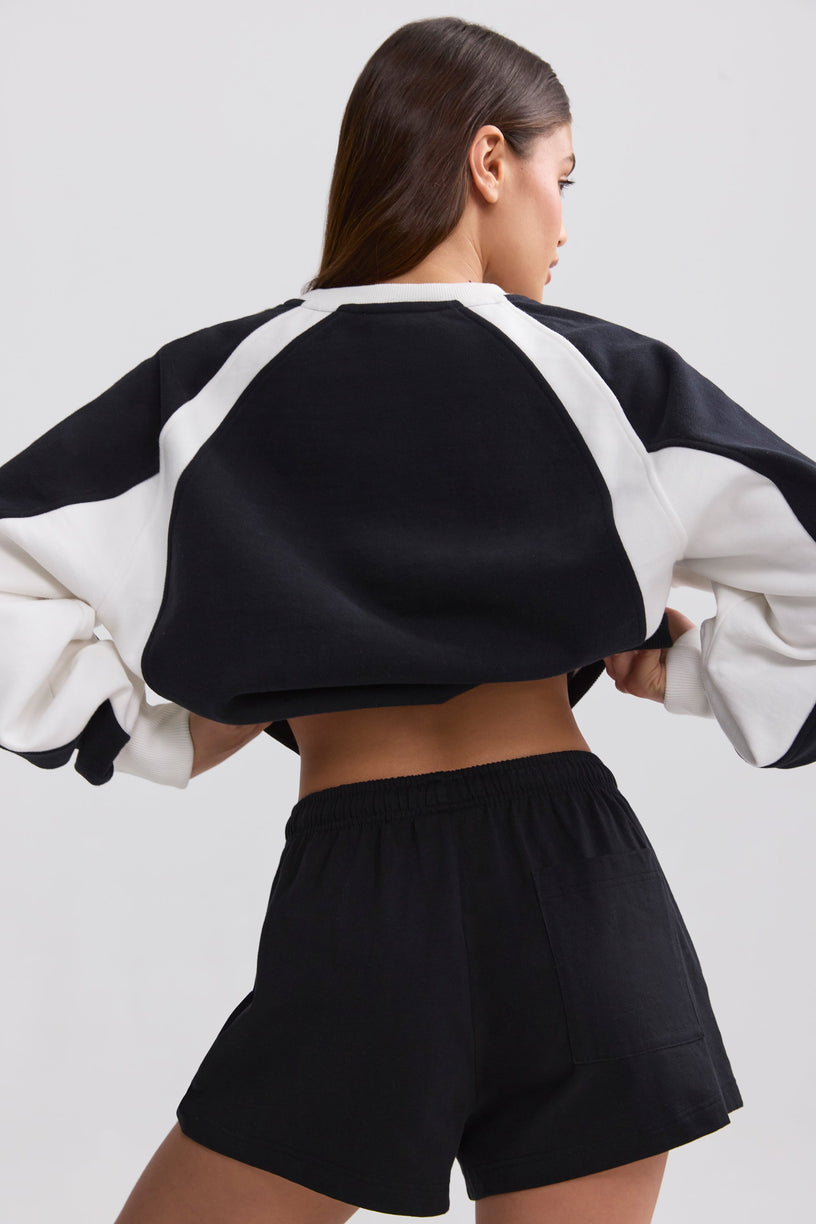 Soft Cotton Jersey Elasticated Mini Shorts in Black - 2