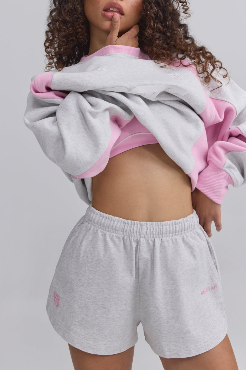 Soft Cotton Jersey Elasticated Mini Shorts in Grey Marl - 1