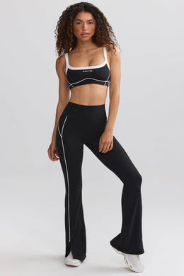 Petite Soft Active Contrast-Trim Flared Trousers in Black