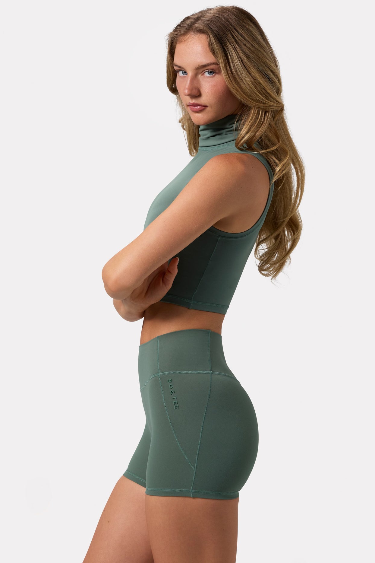 Soft Active Turtleneck Tank Top in Khaki - 3