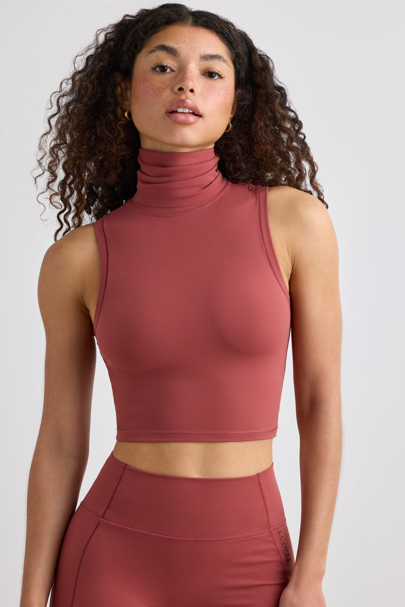 Soft Active Turtleneck Tank Top in Rust - 1