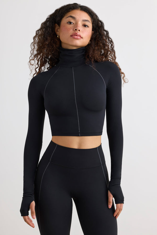 Soft Active Turtleneck Crop Top in Black - 1