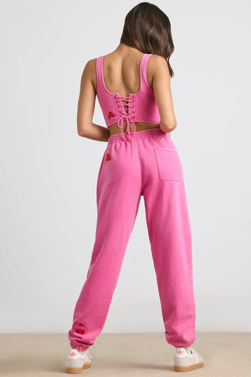 Brushed Jersey Oversized Joggers in Hot Pink - 2