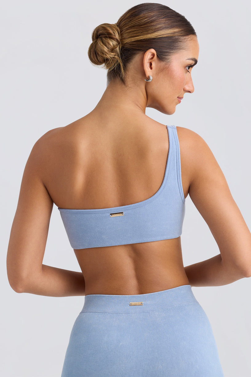 One-Shoulder Sports Bra in Washed Blue - 2