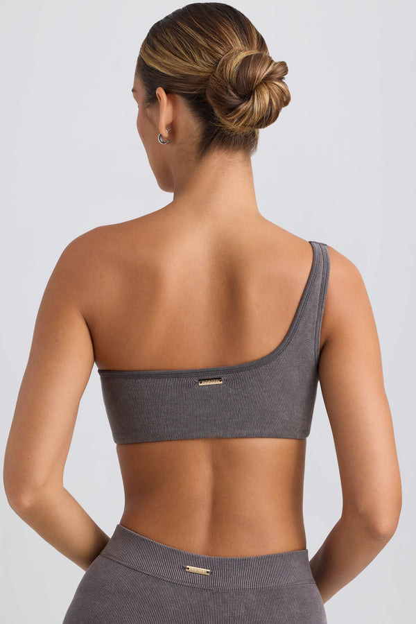 One-Shoulder Sports Bra in Washed Charcoal - 2