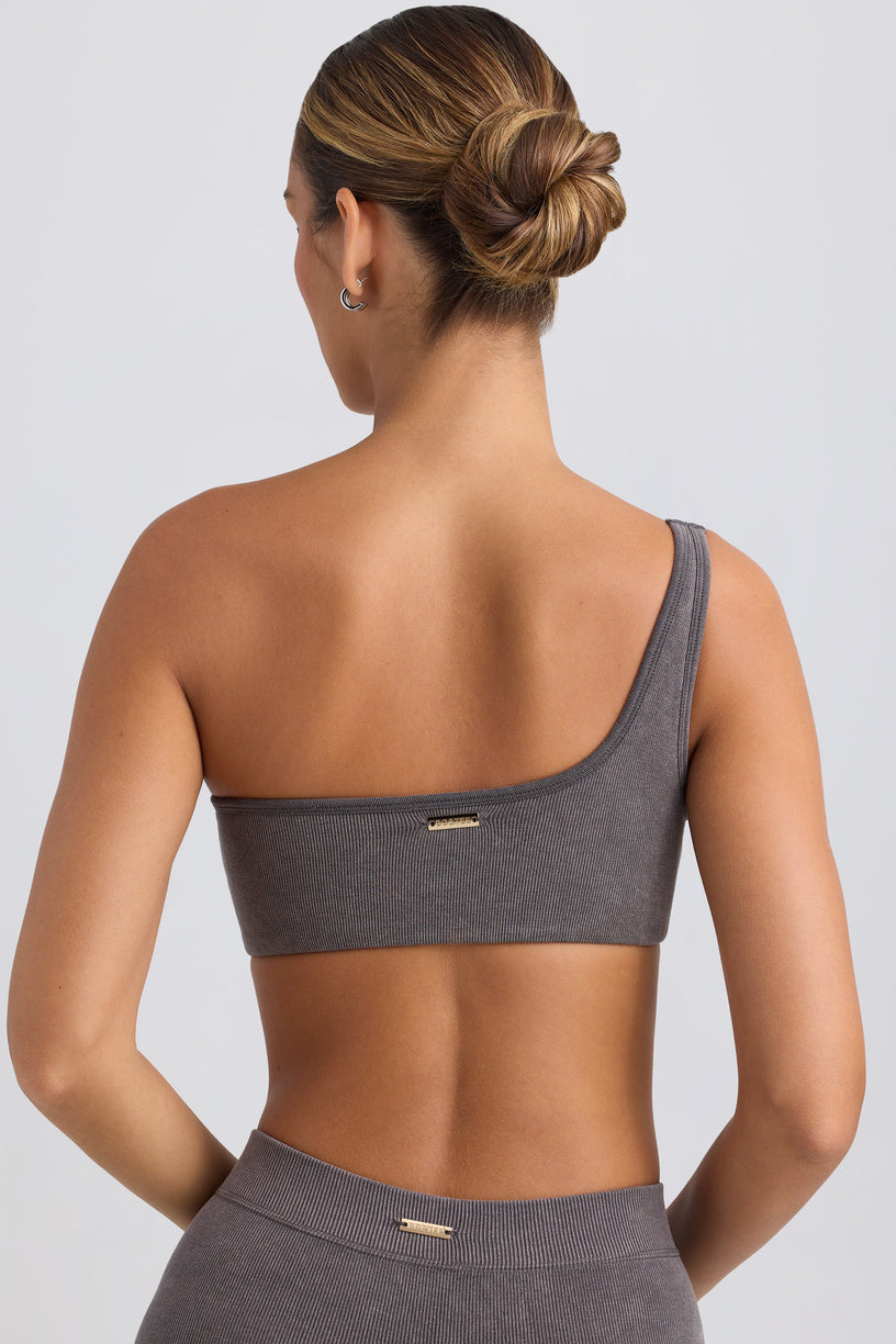 One-Shoulder Sports Bra in Washed Charcoal - 2