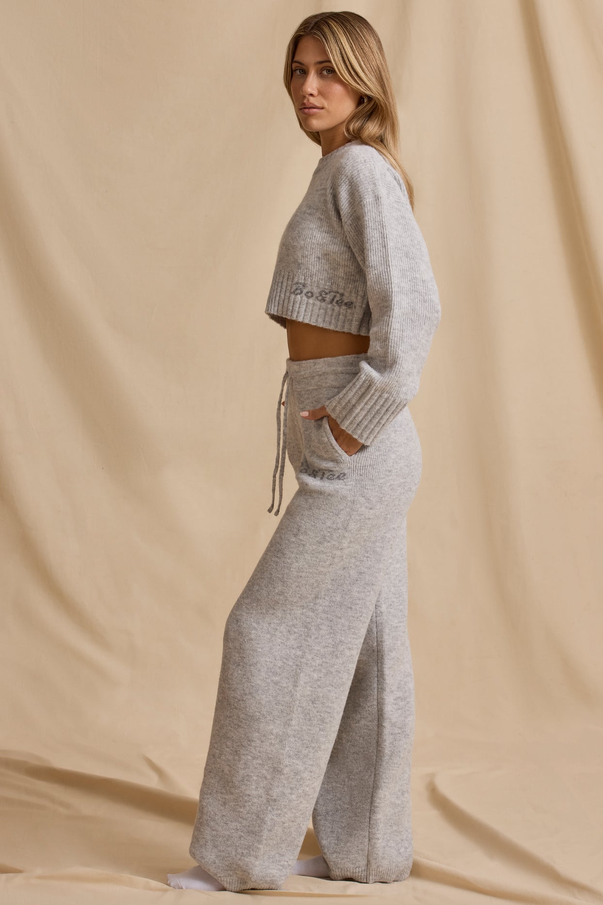 Tall Mid-Rise Wide-Leg Joggers in Ice Marl