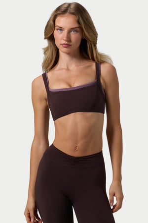 Soft Active Seam-Detail Sports Bra in Espresso