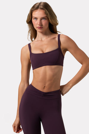 Soft Active Seam-Detail Sports Bra in Plum
