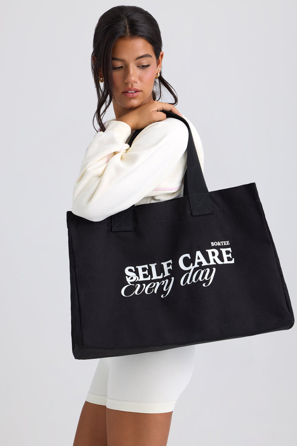 Oversized Canvas Tote Bag in Black - 1